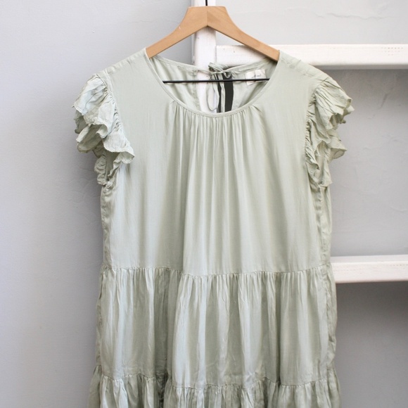 Aritzia Wilfred Cool Ice Mint Green Sidonie Tiered Babydoll Ruffle Dress Size XS - Picture 6 of 10